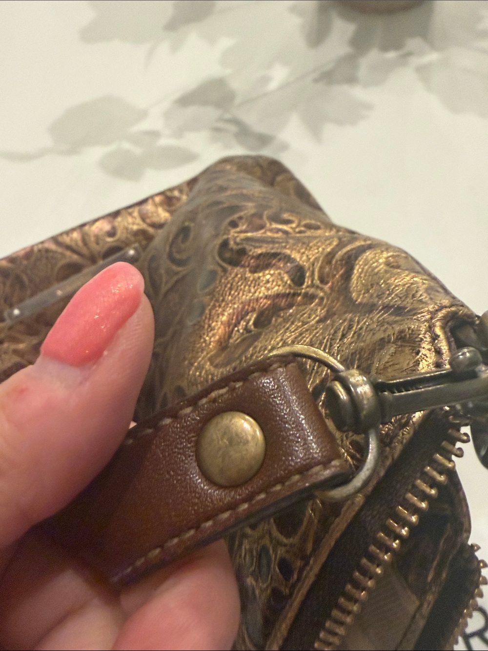 Brahmin Large Duxbury Metallic Floral Embossed Satchel in Brown and Gold - Picture 17 of 17